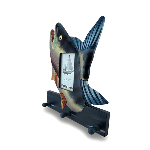 Colorful Wooden Bass Shaped Decorative Hanging Photo Frame and Wall Hooks Image 2