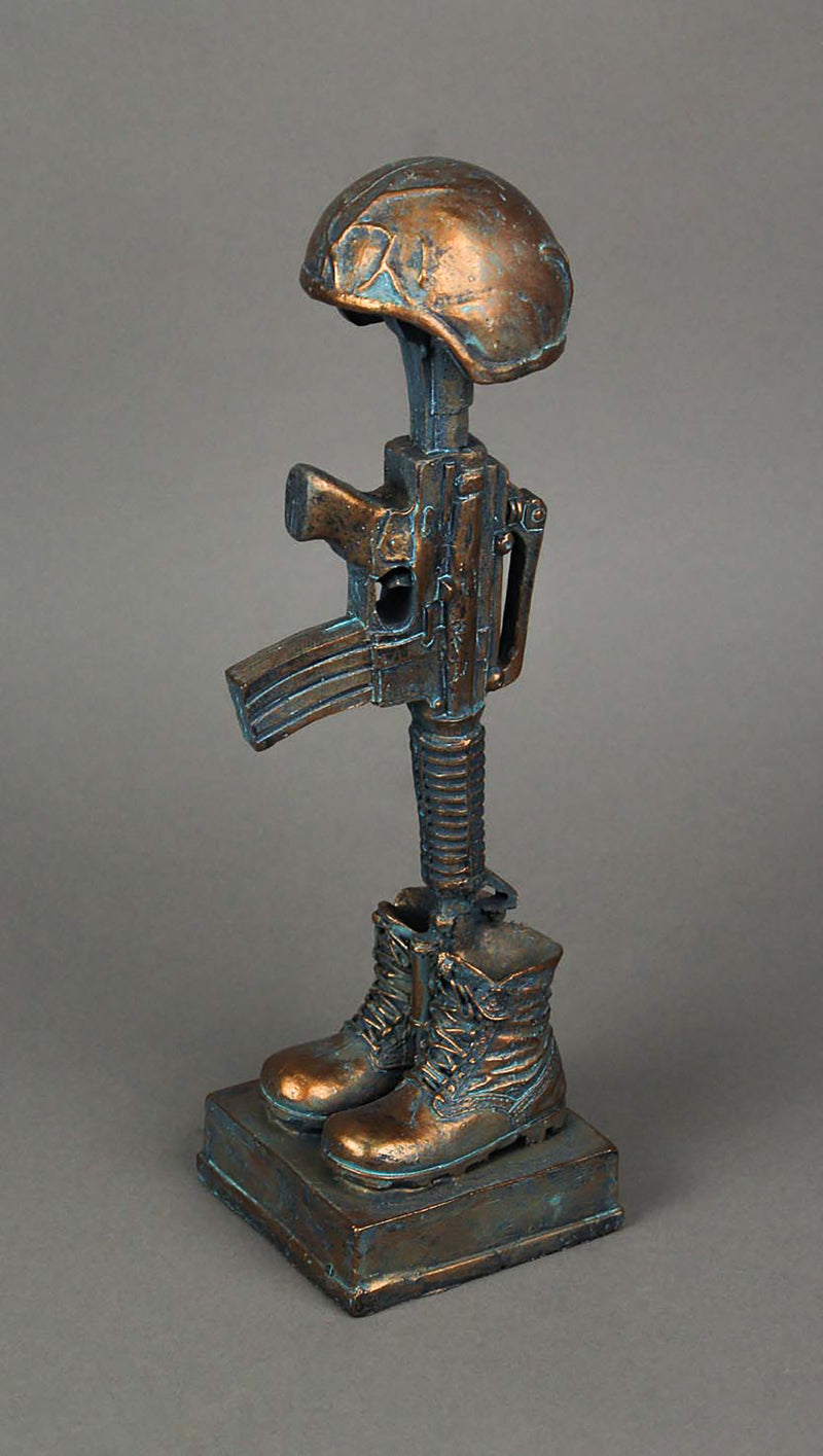 Fallen Soldier Battle Cross Statue, 12 Inch Bronze Memorial Figure Image 2