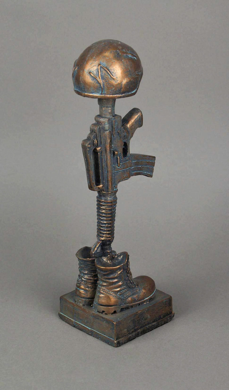 Fallen Soldier Battle Cross Statue, 12 Inch Bronze Memorial Figure Image 3