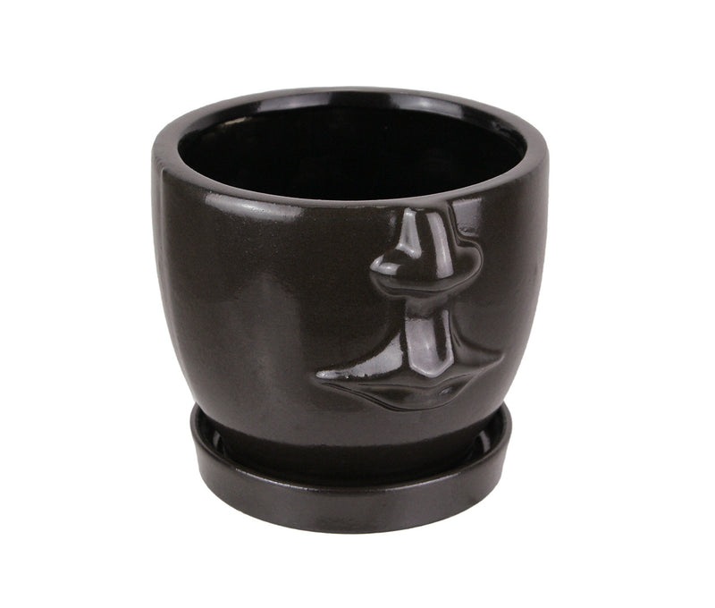 Face Planter, 6 Inch Brown Ceramic Hand Painted Flower Pot Image 1