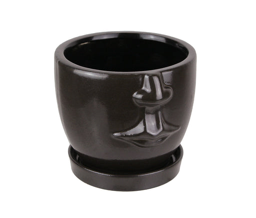 Face Planter, 6 Inch Brown Ceramic Hand Painted Flower Pot Image 1