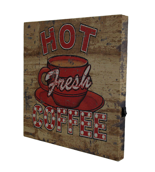 Hot Fresh LED Lighted Coffee Vintage Finish Canvas Wall Hanging Image 2