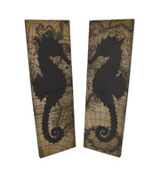 Set of 2 Seahorse Silhouette Old World Map Canvas Wall Hangings Image 1