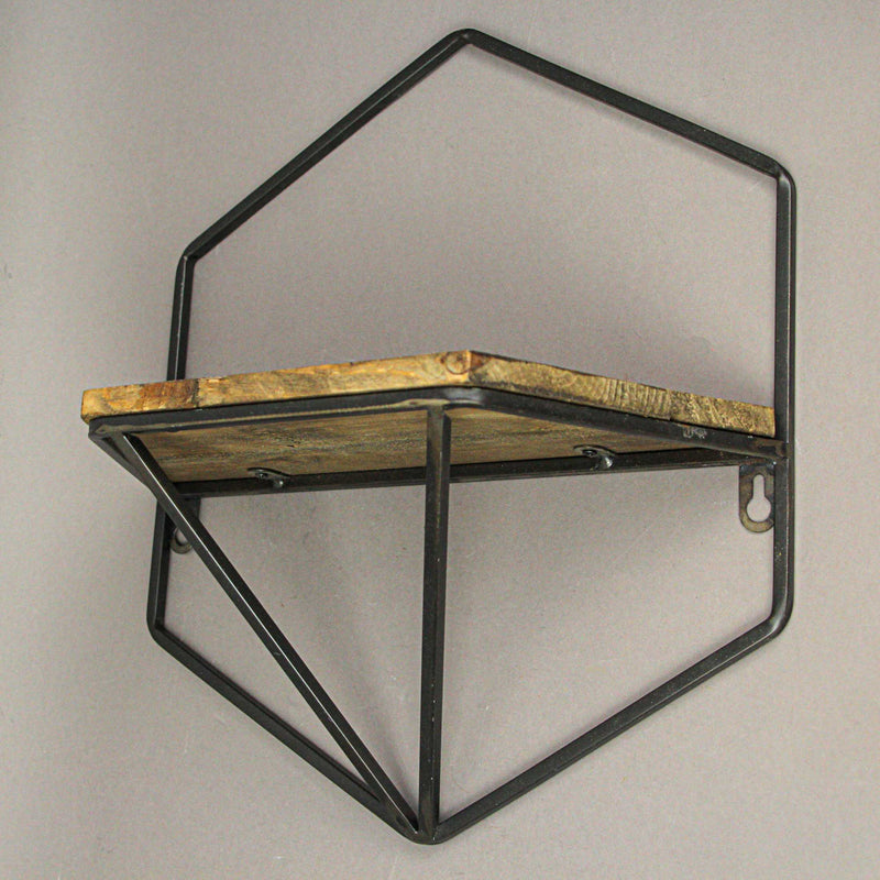 Set of 2 Rustic Wood and Metal Decorative Geometric Style Wall Hanging Floating Shelves for Stylish Display in Living Room,