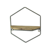 Set of 2 Rustic Wood and Metal Decorative Geometric Style Wall Hanging Floating Shelves for Stylish Display in Living Room,