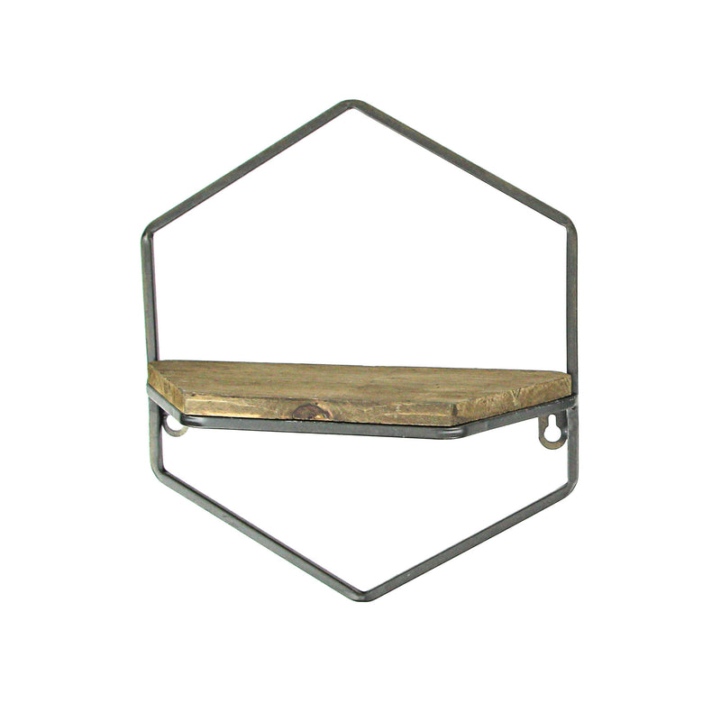Set of 2 Rustic Wood and Metal Decorative Geometric Style Wall Hanging Floating Shelves for Stylish Display in Living Room,