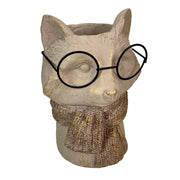 Fox Cement Vase, 8.25 Inch Bespectacled Woodland Planter Image 1