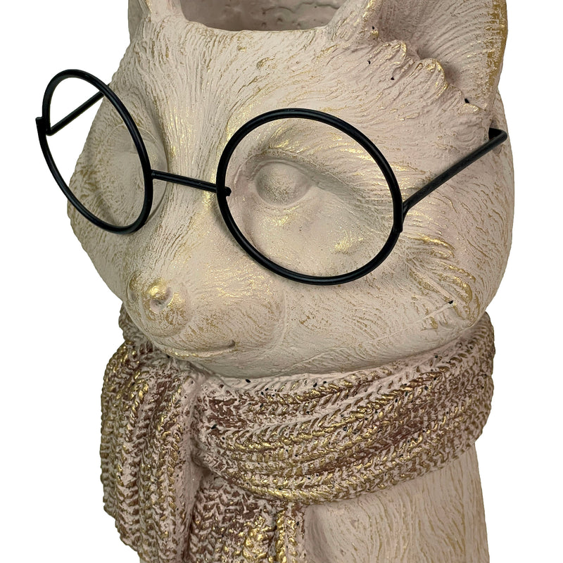 Fox Cement Vase, 8.25 Inch Bespectacled Woodland Planter Image 3