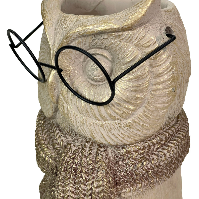Owl Cement Vase, 8.25 Inch Bespectacled Woodland Planter Image 3