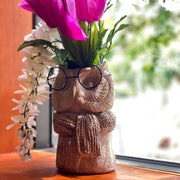 Owl Cement Vase, 8.25 Inch Bespectacled Woodland Planter Image 4