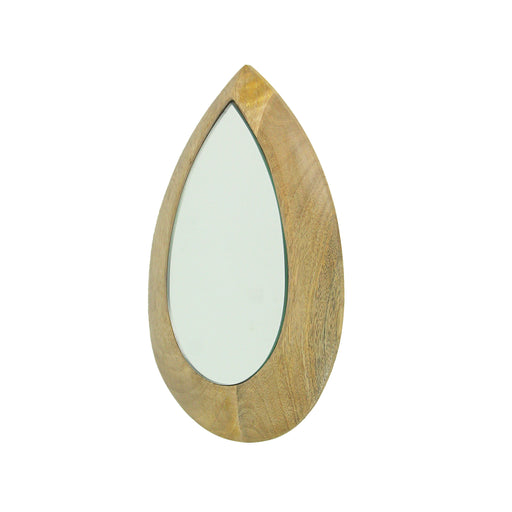 Hand-Carved Wood Frame Teardrop Wall Mirror with Natural Finish - Rustic Bohemian Style Home Decor in Bathrooms, Living