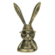 Whimsical Gold Bunny Statue with Eye Glasses Spectacles – 10.25" High Cast Aluminum Figurine with Metallic Gold Finish,