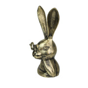 Whimsical Gold Bunny Statue with Eye Glasses Spectacles – 10.25" High Cast Aluminum Figurine with Metallic Gold Finish,