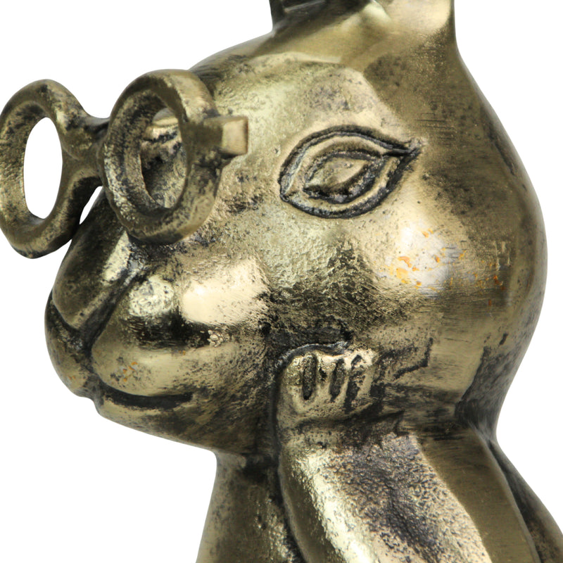 Whimsical Gold Bunny Statue with Eye Glasses Spectacles – 10.25" High Cast Aluminum Figurine with Metallic Gold Finish,