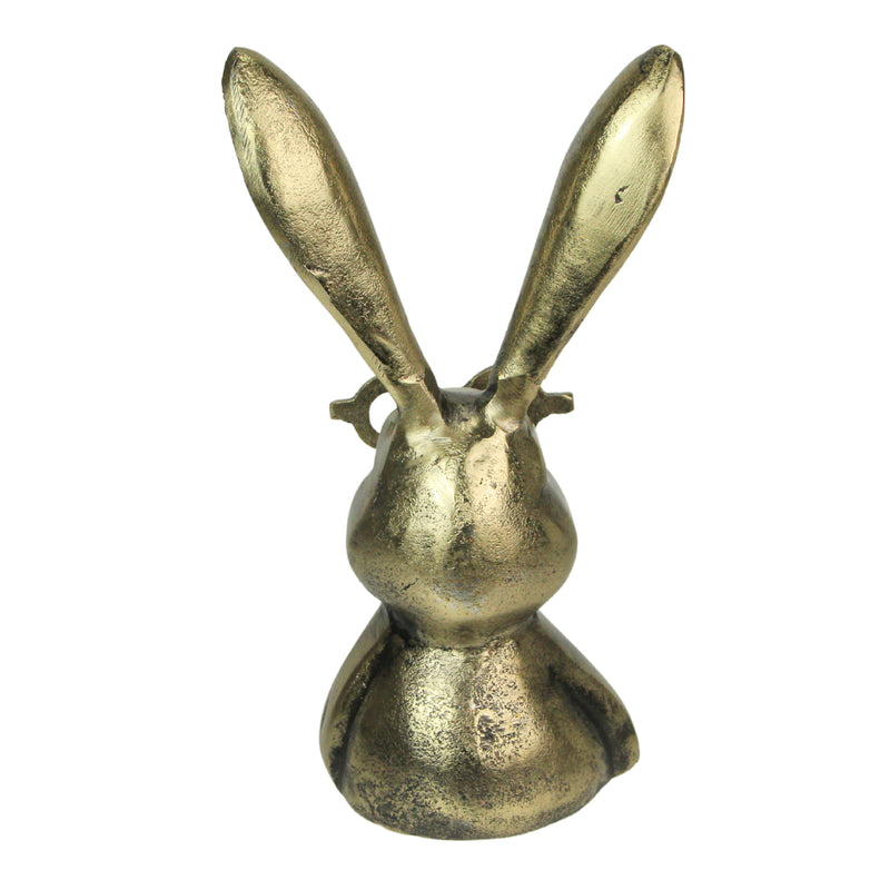 Whimsical Gold Bunny Statue with Eye Glasses Spectacles – 10.25" High Cast Aluminum Figurine with Metallic Gold Finish,