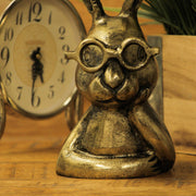 Whimsical Gold Bunny Statue with Eye Glasses Spectacles – 10.25" High Cast Aluminum Figurine with Metallic Gold Finish,