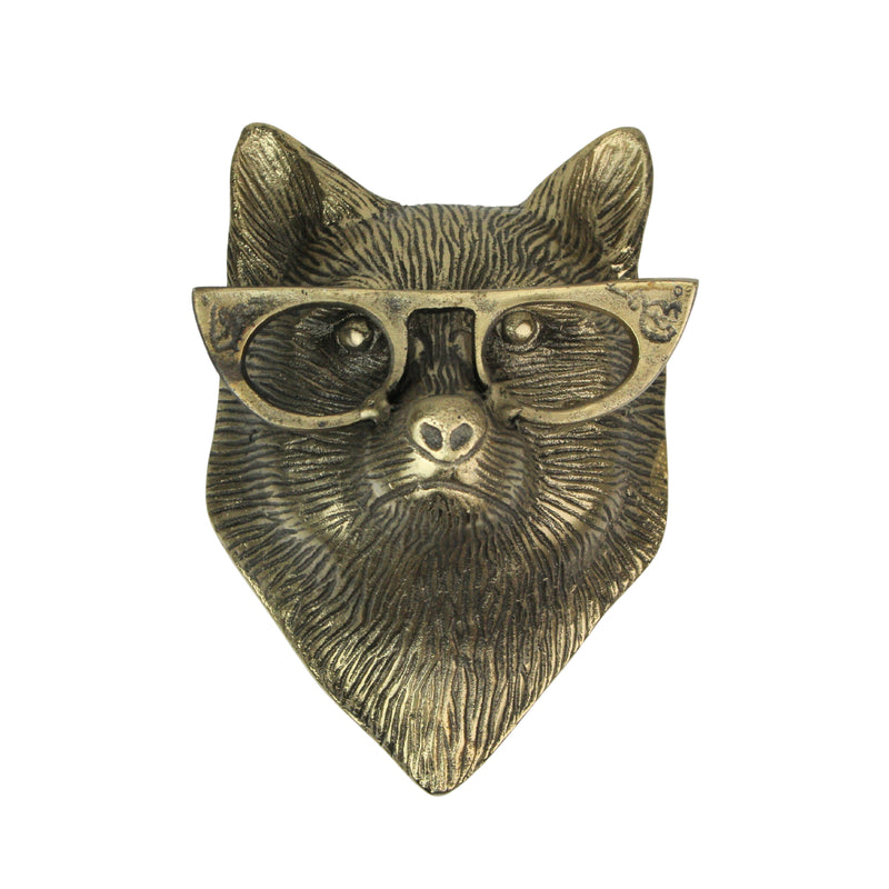 Gold Fox - Image 2 - Gold Fox Head Wall Hanging with Cat’s Eye Glasses – 6" High, Whimsical Cast Aluminum Decor, Metallic