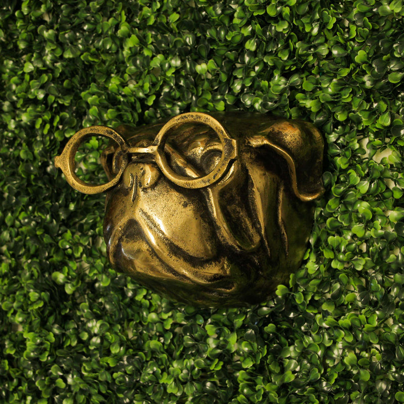 Gold Pug - Image 5 - Gold Pug Dog Head Wall Hanging with Oval Eye Glasses Spectacles – 6" High, Whimsical Cast Aluminum