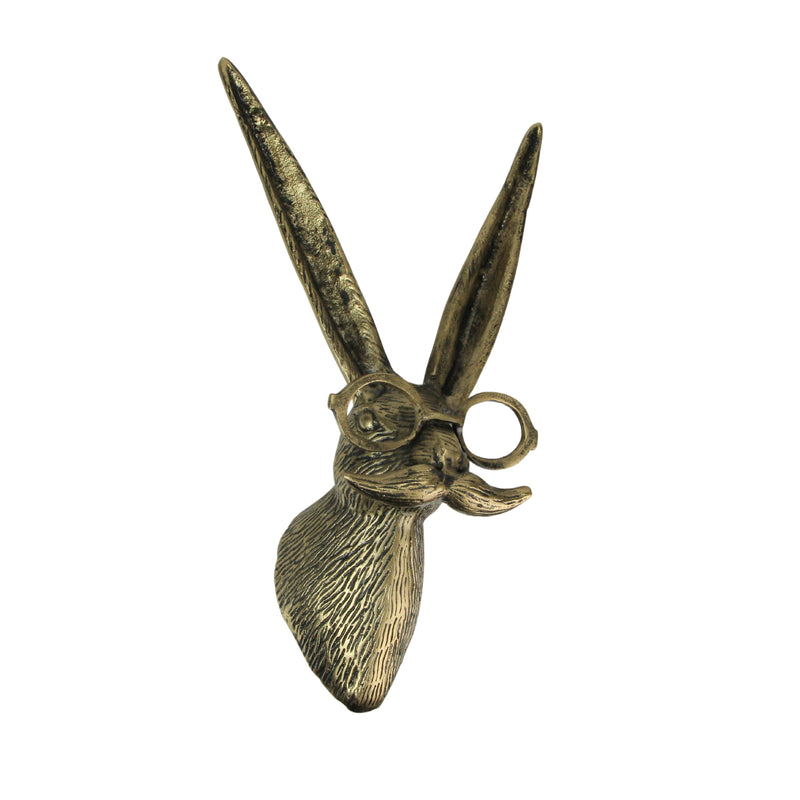 Gold Hare - Image 1 - Gold Finish Hare Head Wall Hanging with Round Eye Glasses Spectacles & Handlebar Mustache – Whimsical