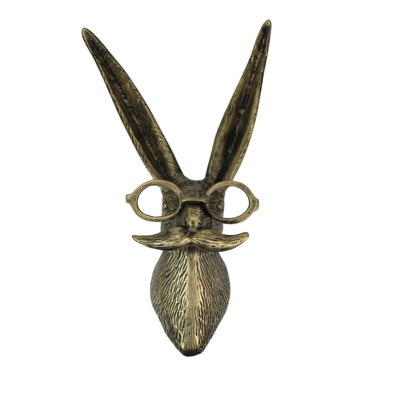 Gold Hare - Image 2 - Gold Finish Hare Head Wall Hanging with Round Eye Glasses Spectacles & Handlebar Mustache – Whimsical