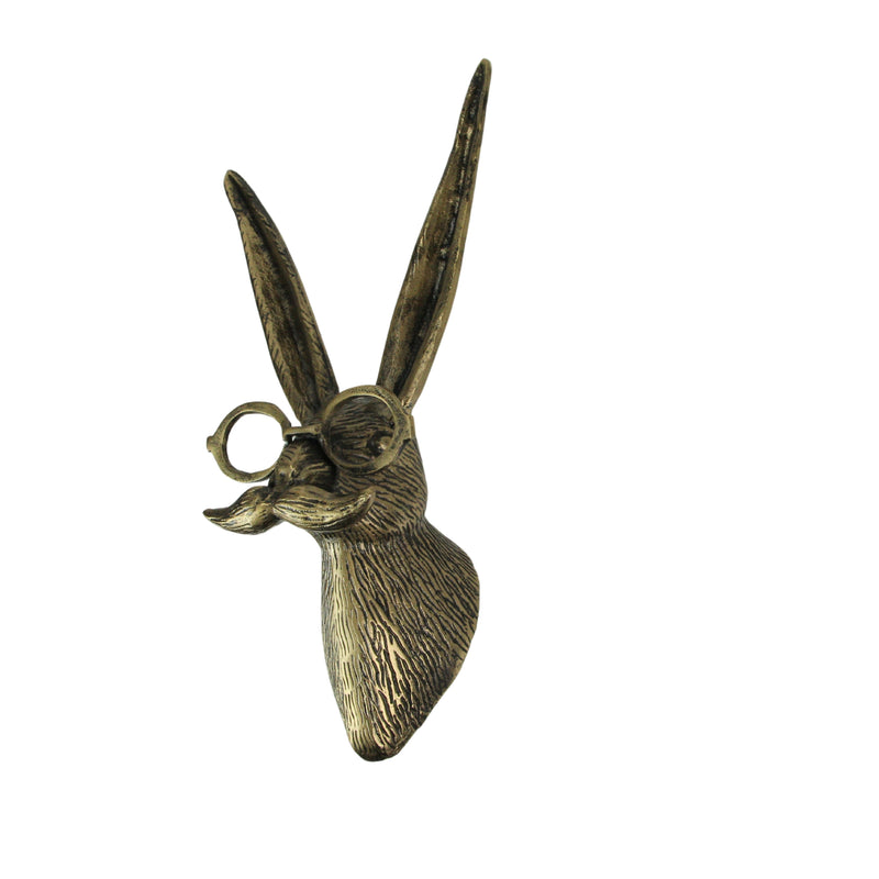 Gold Hare - Image 3 - Gold Finish Hare Head Wall Hanging with Round Eye Glasses Spectacles & Handlebar Mustache – Whimsical