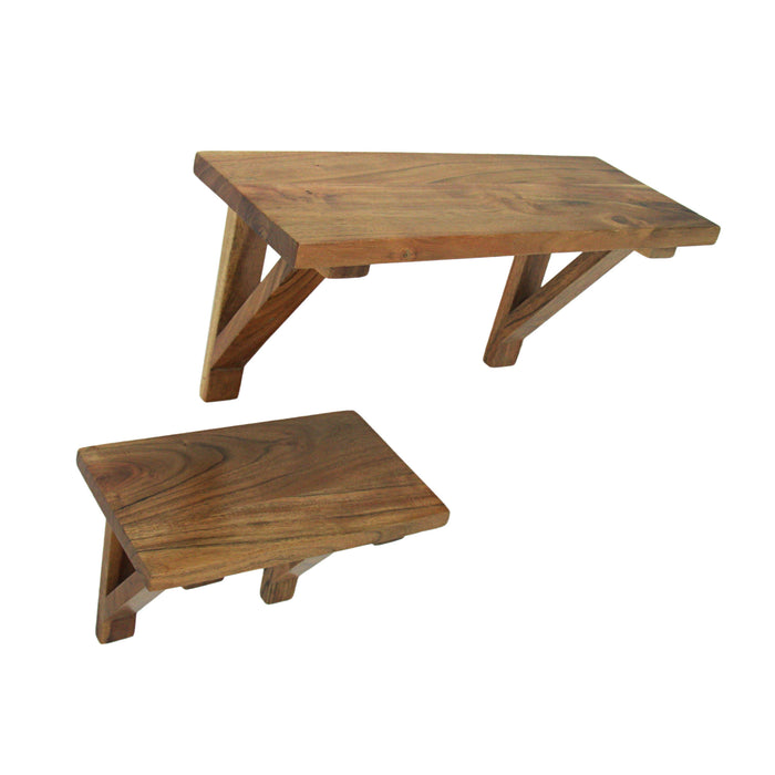 Set of 2 Acacia Wood Wall Shelves With Mounting Hardware Image 1