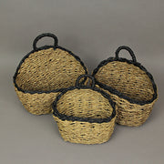Set of 3 Woven Seagrass Wall Hanging Baskets - Decorative Rustic Storage for a Boho or Country Inspired Home Decor Aesthetic