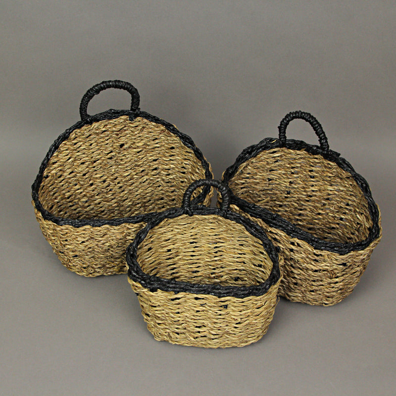 Set of 3 Woven Seagrass Wall Hanging Baskets - Decorative Rustic Storage for a Boho or Country Inspired Home Decor Aesthetic