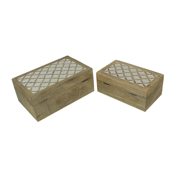 Set of 2 Hand Carved Marrakech Design Trinket Boxes Bohemian Decor Image 3