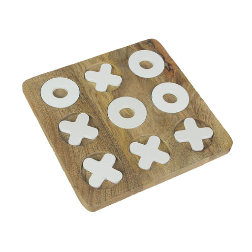8 Inch Carved Wooden Tabletop Tic Tac Toe Game Hand Painted X and O Image 1