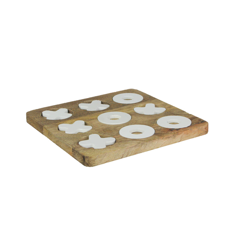 8 Inch Carved Wooden Tabletop Tic Tac Toe Game Hand Painted X and O Image 2