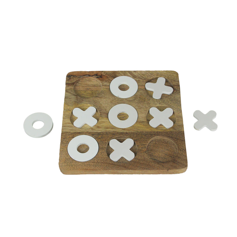 8 Inch Carved Wooden Tabletop Tic Tac Toe Game Hand Painted X and O Image 3
