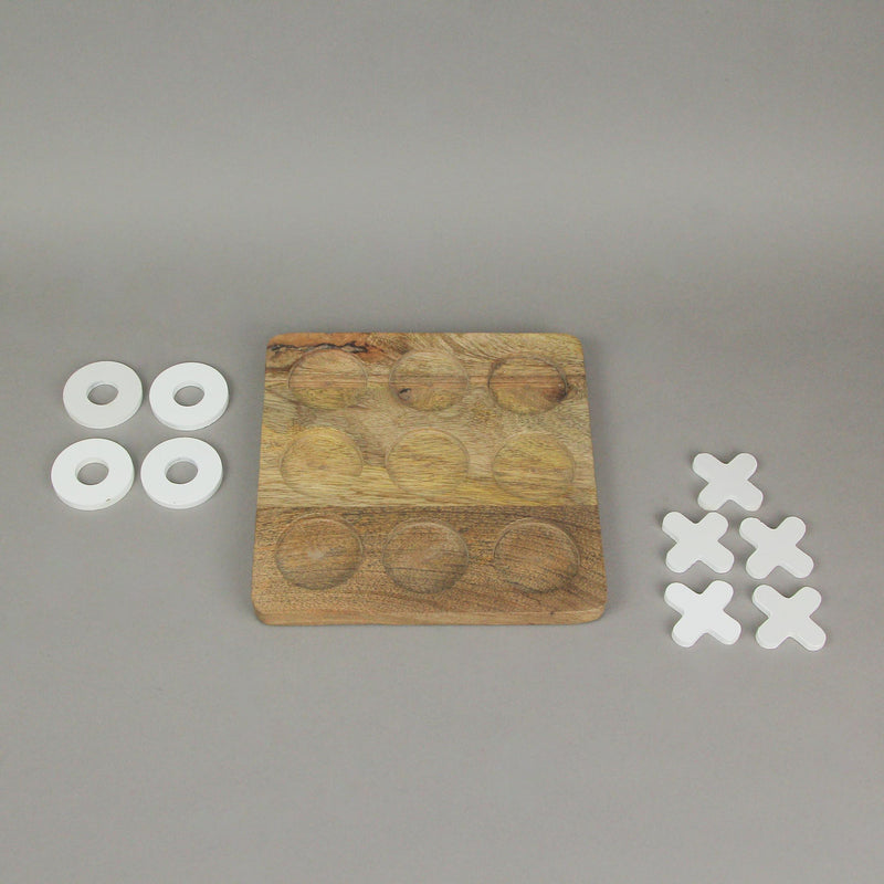 8 Inch Carved Wooden Tabletop Tic Tac Toe Game Hand Painted X and O Image 4