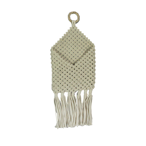 Bohemian Hand Tied Macrame Envelope Wall Pocket 21.25 Inches High Image 1