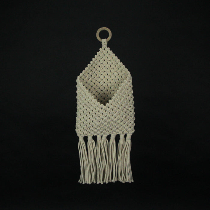 Bohemian Hand Tied Macrame Envelope Wall Pocket 21.25 Inches High Image 4