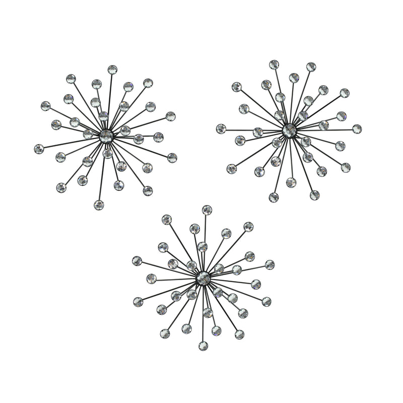 Black - Image 1 - Set of 3 Jeweled 3D Black Metal Atomic Starburst Wall Sculpture Set - 10 Inch Diameter - Classic
