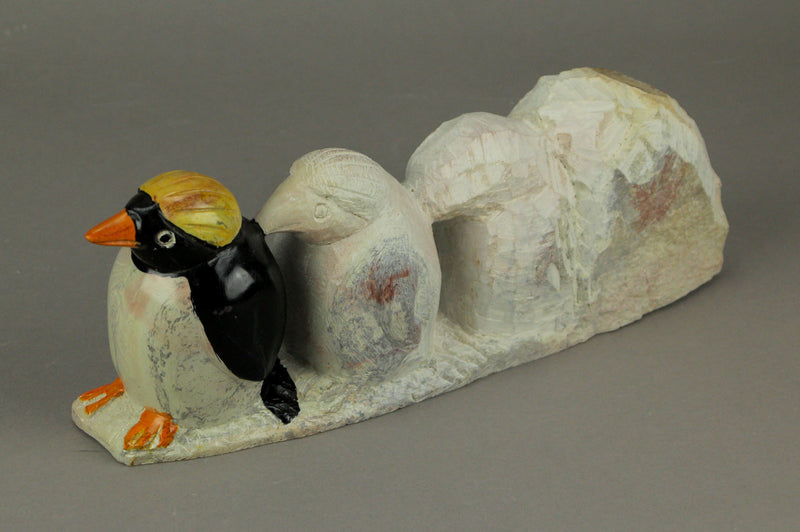 Hand Carved Natural Stone Evolution of a Penguin Statue Image 2