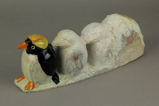Hand Carved Natural Stone Evolution of a Penguin Statue Image 2
