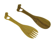 Lion - Image 1 - Hand Carved Wood Decorative Lion Handle Salad Server Set