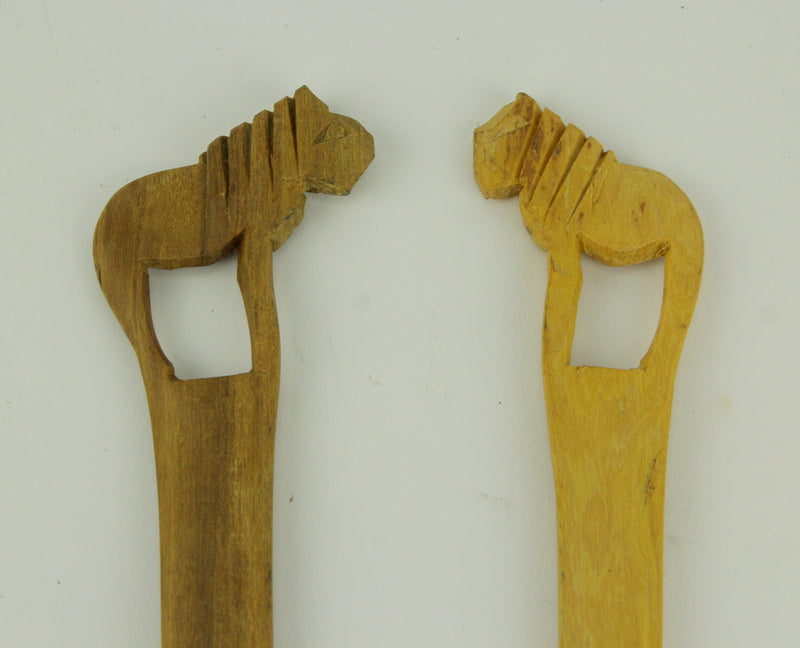 Lion - Image 3 - Hand Carved Wood Decorative Lion Handle Salad Server Set
