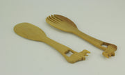 Rhinoceros - Image 2 - Hand Carved Wood Decorative Rhinoceros Handle Salad Server Set