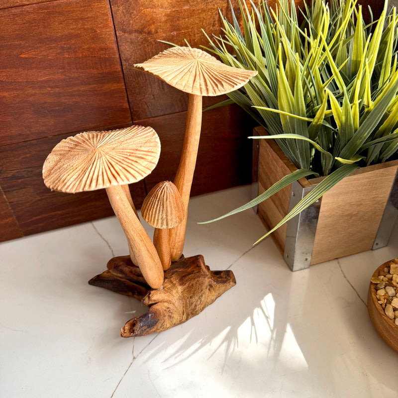 8.5 inches - Image 4 - Wood Mushroom Sculpture, 8.5 Inch Tall Cluster on Root Base