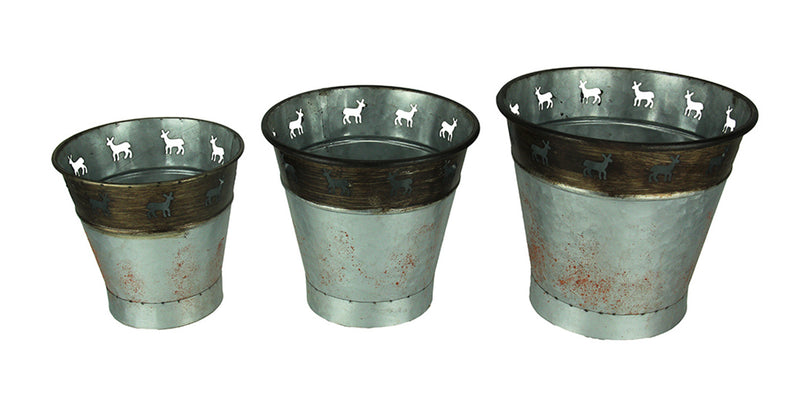 Rustic Metal Deer Cutouts Primitive Bucket Set of 3 Image 1