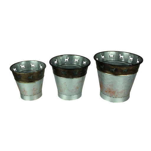 Rustic Metal Deer Cutouts Primitive Bucket Set of 3 Image 1