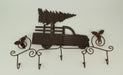 Exquisite Metal Art Scroll Rustic Red Truck with Tree and Holly Wall Hook Rack: Transformative Holiday Decor Measuring 23.5