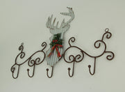 Metal Art Scroll Rustic Deer with Pine and Bow Wall Hook Rack Image 2