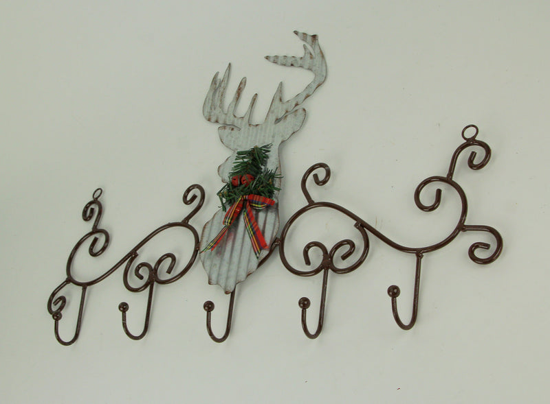 Metal Art Scroll Rustic Deer with Pine and Bow Wall Hook Rack Image 2