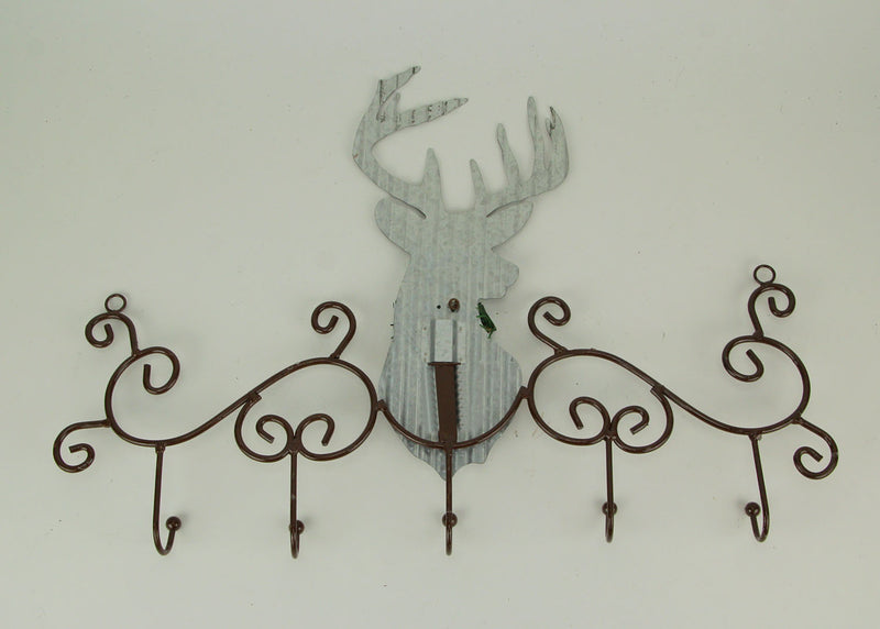 Metal Art Scroll Rustic Deer with Pine and Bow Wall Hook Rack Image 3