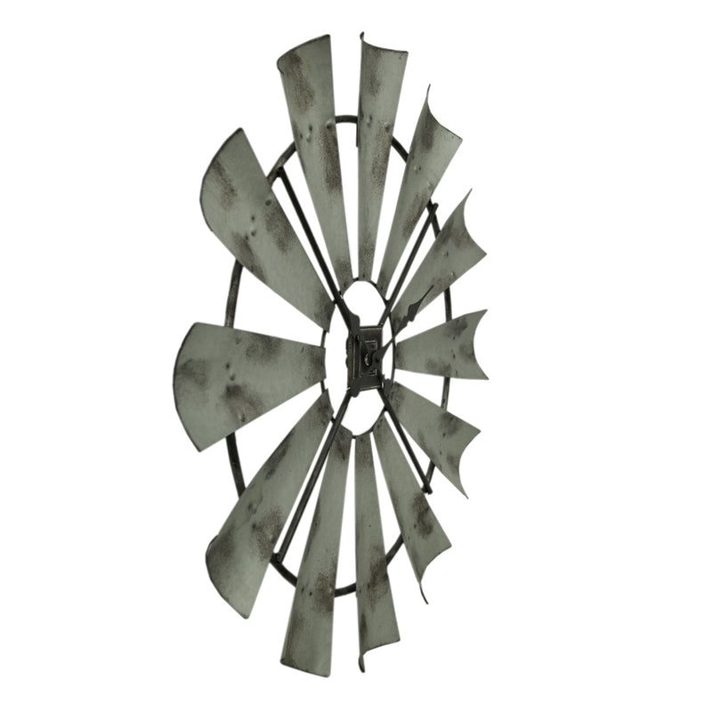 Large 30-Inch Distressed Grey Metal Farmhouse Windmill Battery Powered Wall Clock - Timeless Rustic Charm - Easy To Hang -