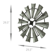 Large 30-Inch Distressed Grey Metal Farmhouse Windmill Battery Powered Wall Clock - Timeless Rustic Charm - Easy To Hang -